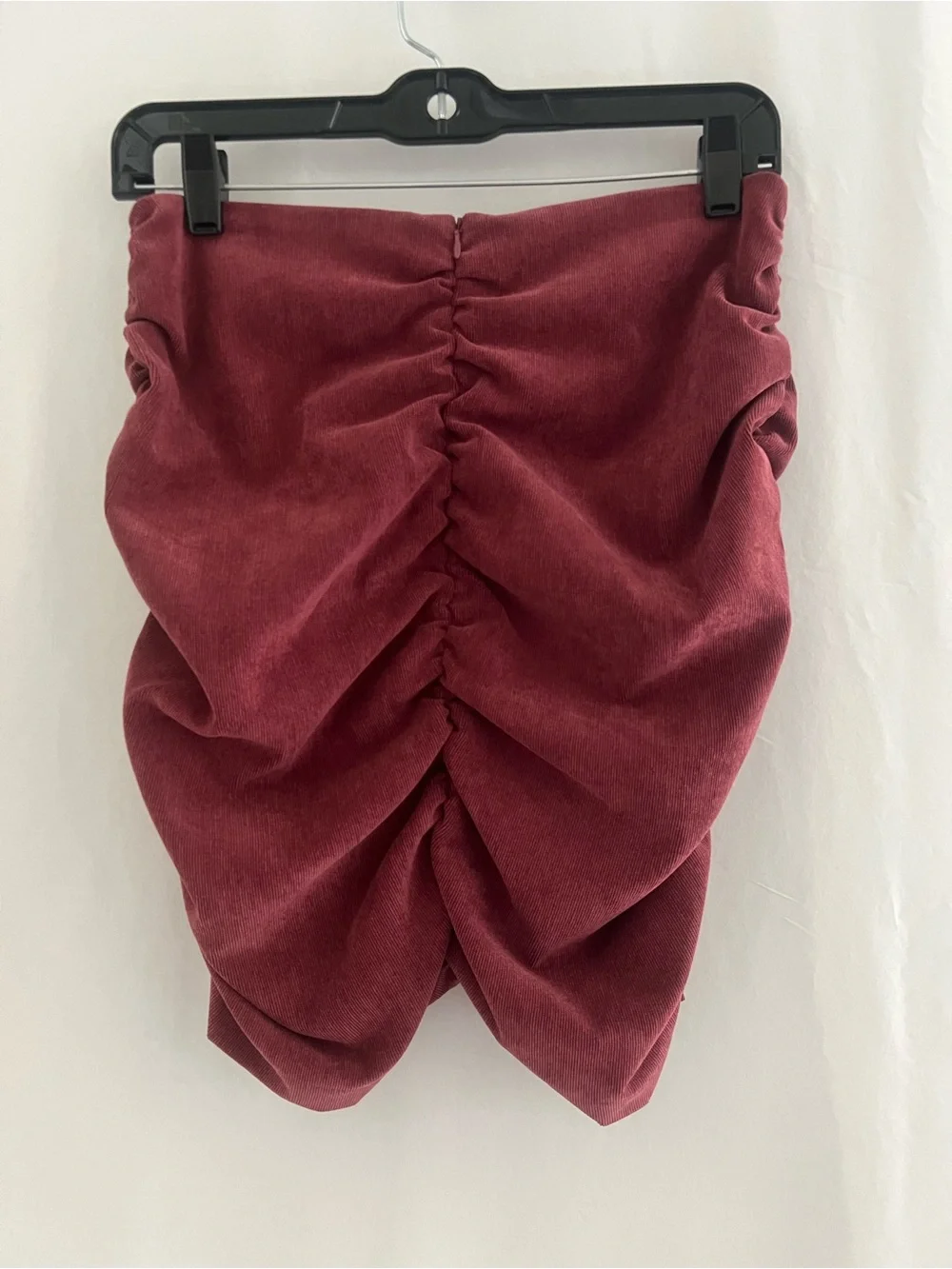 NWT Zara Draped Ruched Corduroy Mini Skirt in Burgundy Medium